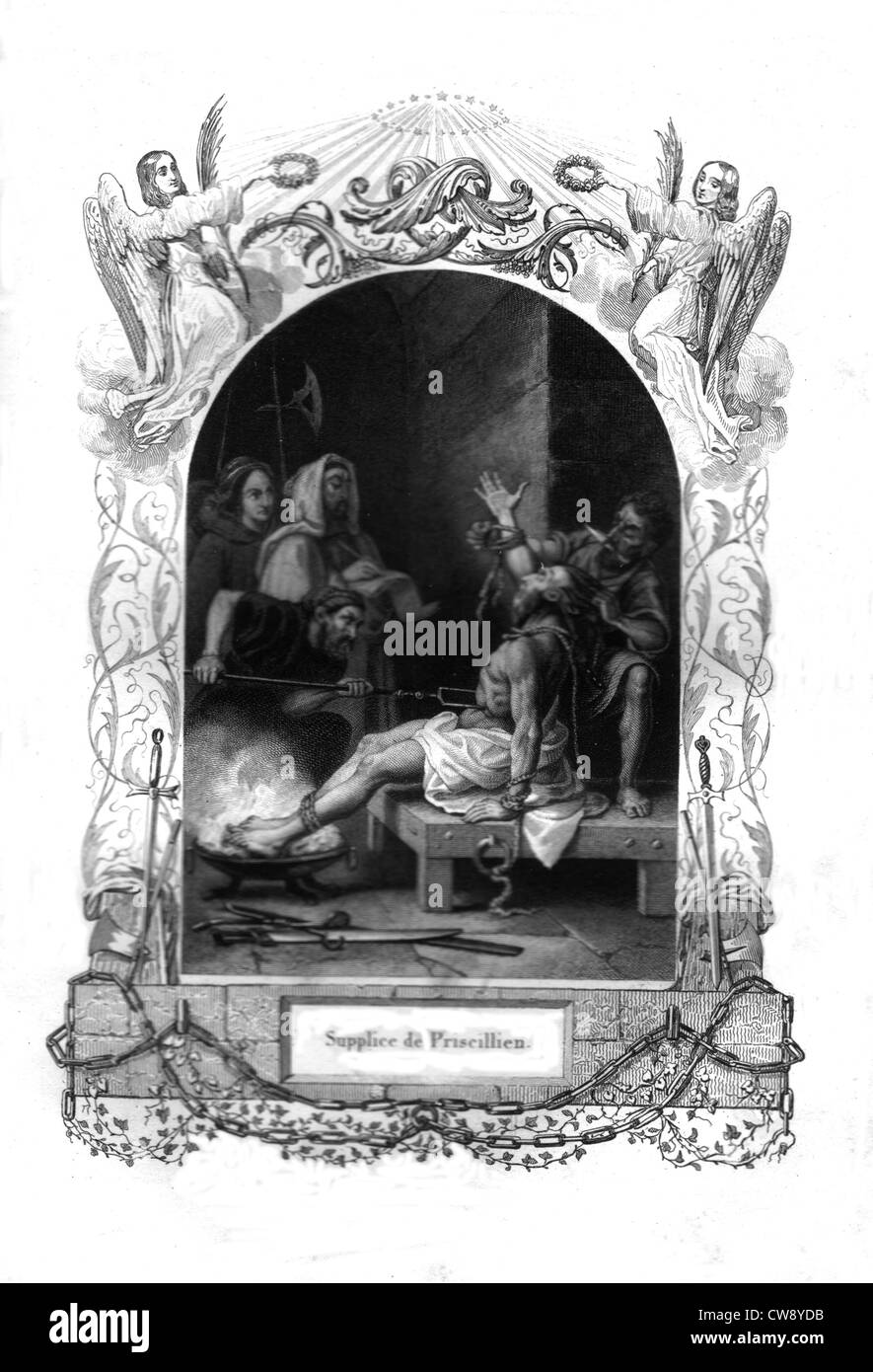 La tortura Priscillian su richiesta del Papa Leone I (440-461) Foto Stock