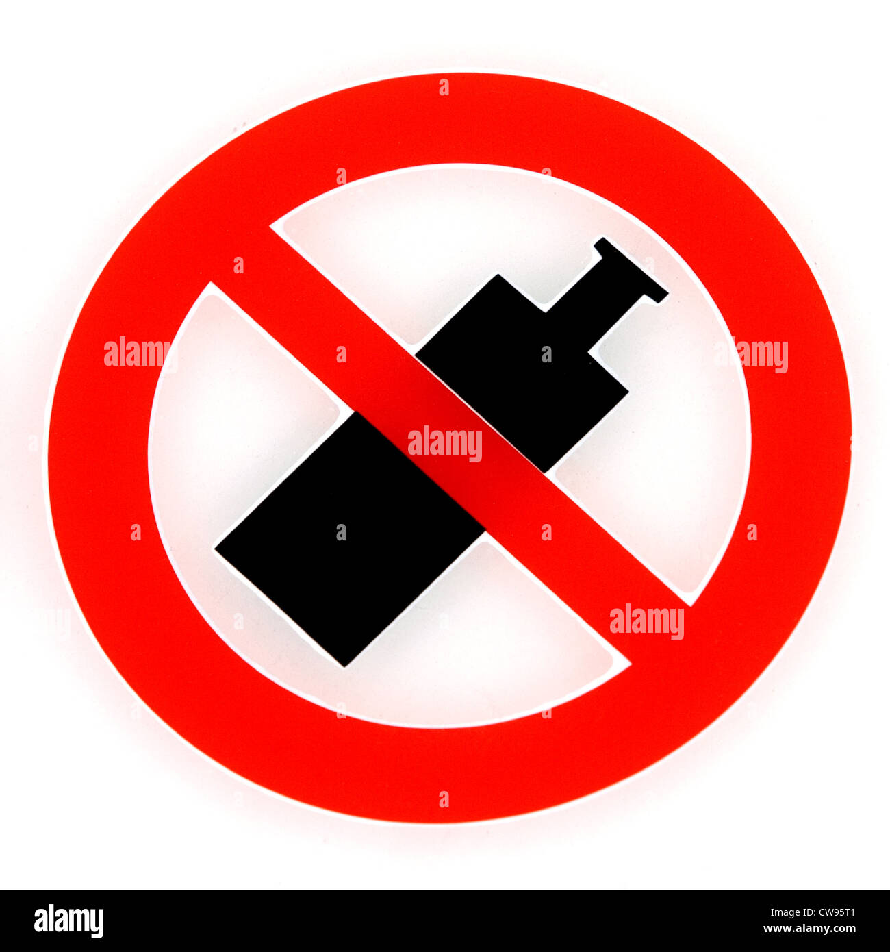 Foto di simbolo e segno di bottiglie vietate Foto Stock