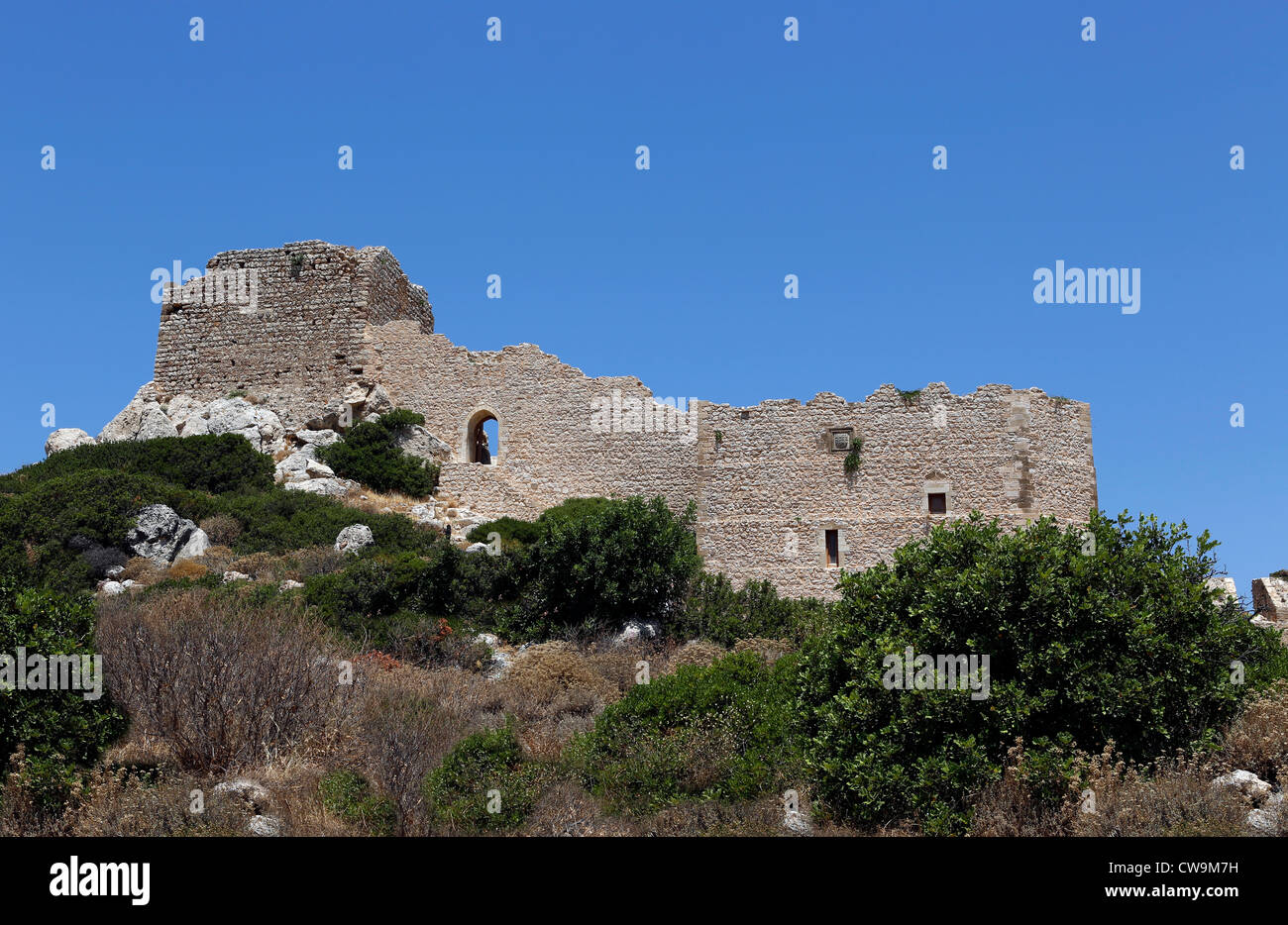 Le mura del castello di Kritinia, Rodi, Grecia, Europa Foto Stock