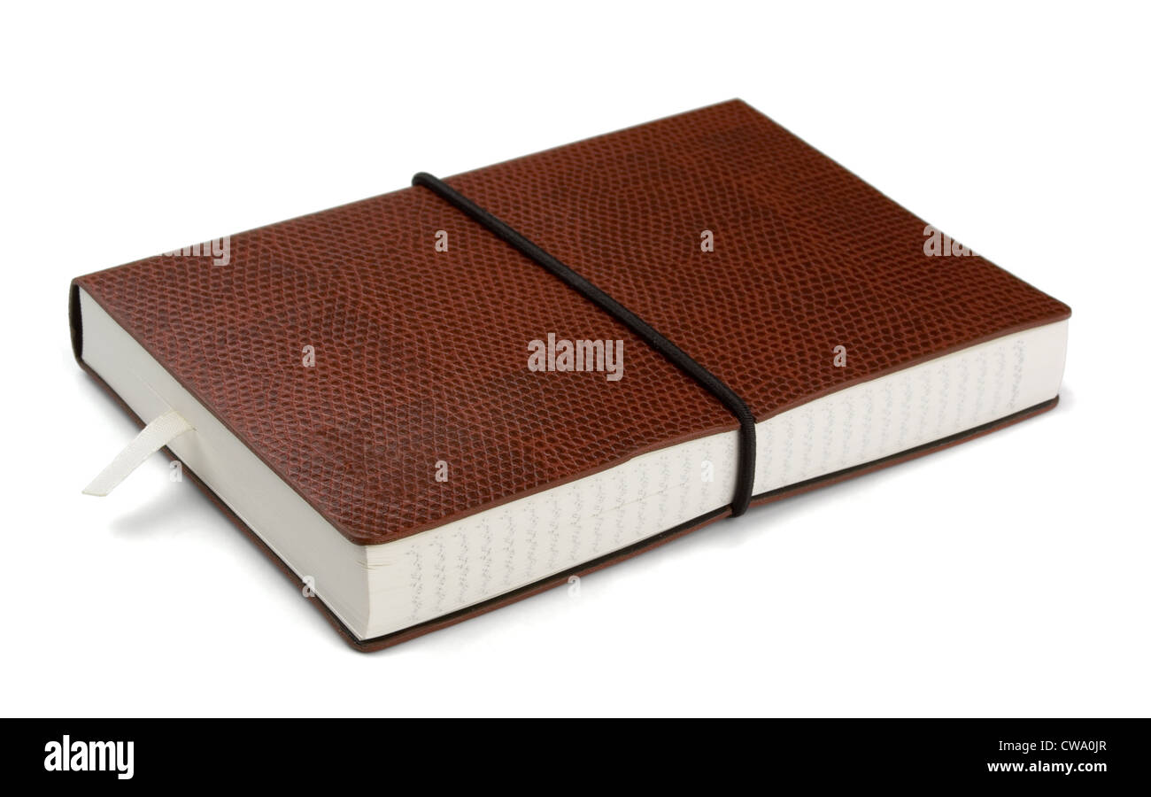 Pelle marrone notebook isolato su bianco Foto Stock