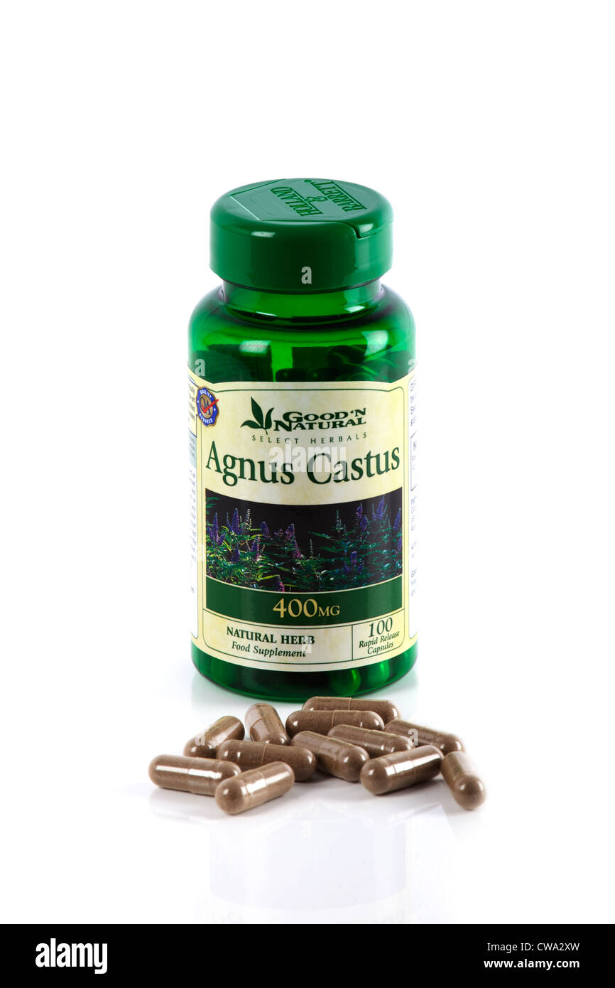 Angus Castus bottiglia con compresse Foto Stock