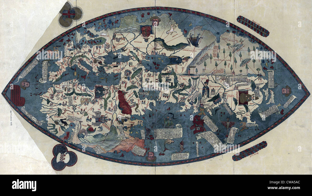 Mappa del mondo di Paolo dal Pozzo Toscanelli mostra terre dell'emisfero orientale è basata sulla concezione della terra come un Foto Stock