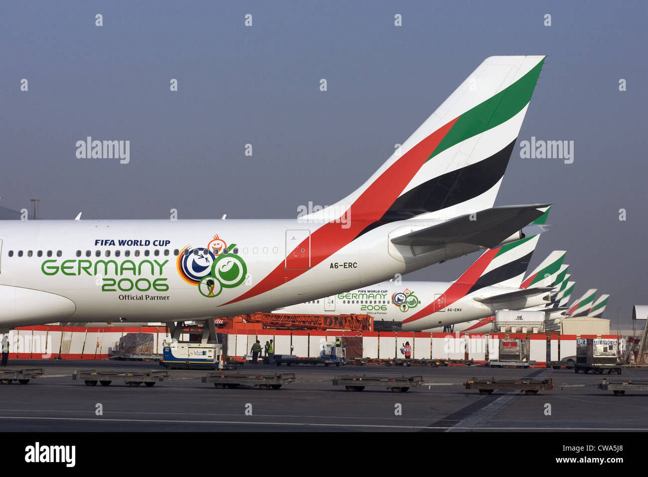 Dubai, Heckfluegel la compagnia aerea Emirates a Dubai International Airport Foto Stock