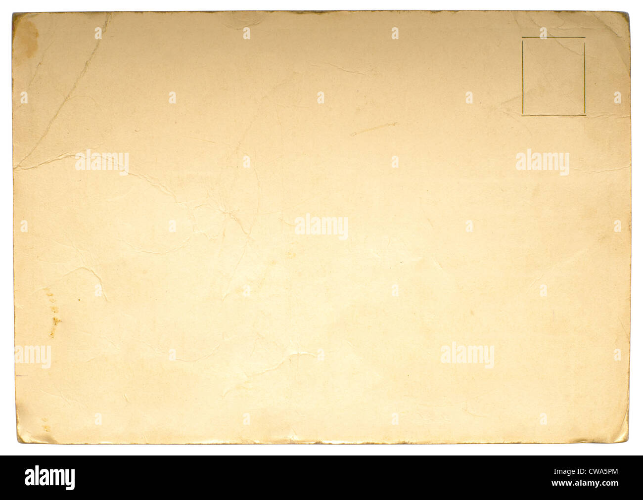 Il retro di una vecchia cartolina postale isolato su bianco Foto Stock