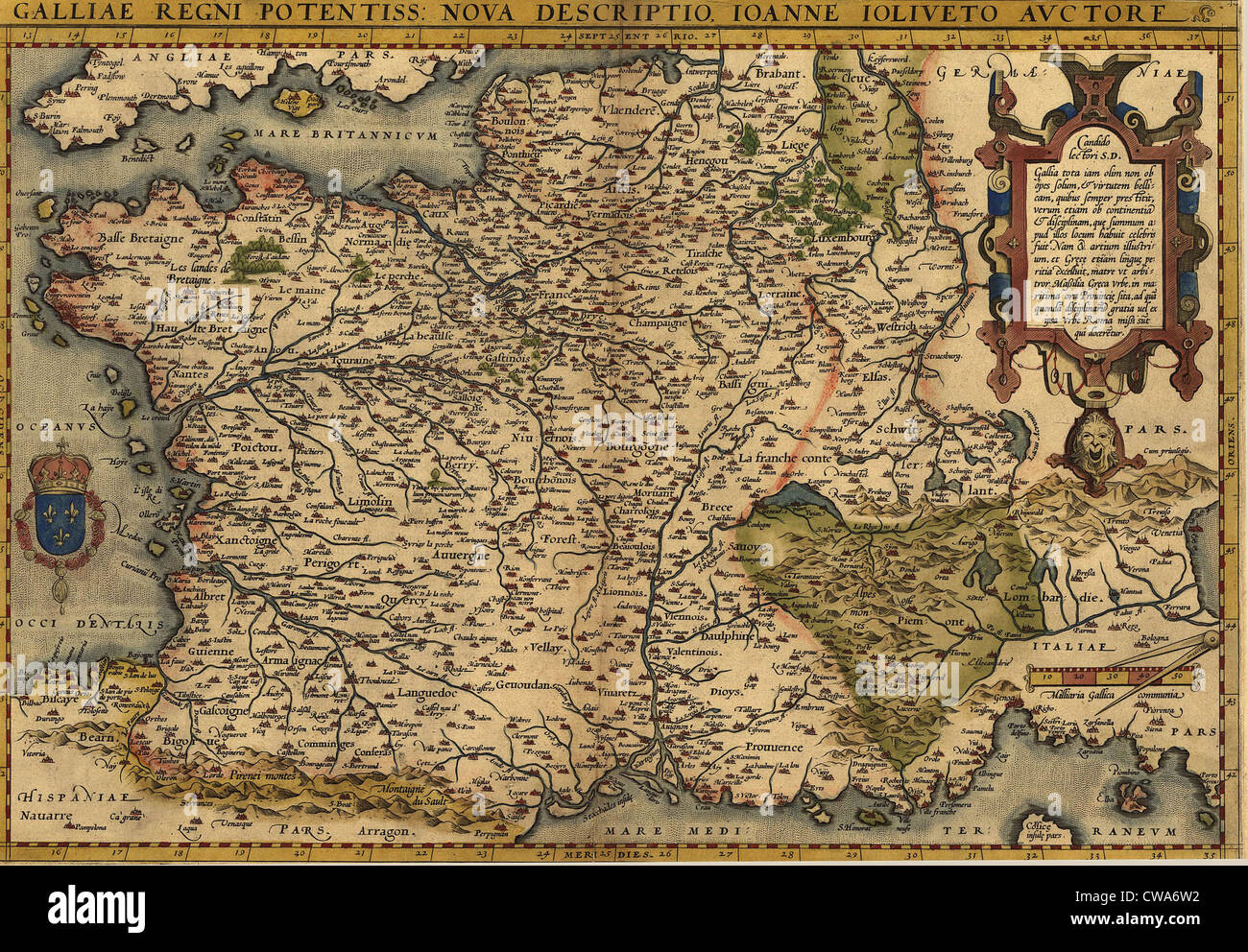 1570 mappa della Francia. Da Abraham Ortelius, Theatrvm orbis terrarvm. Foto Stock