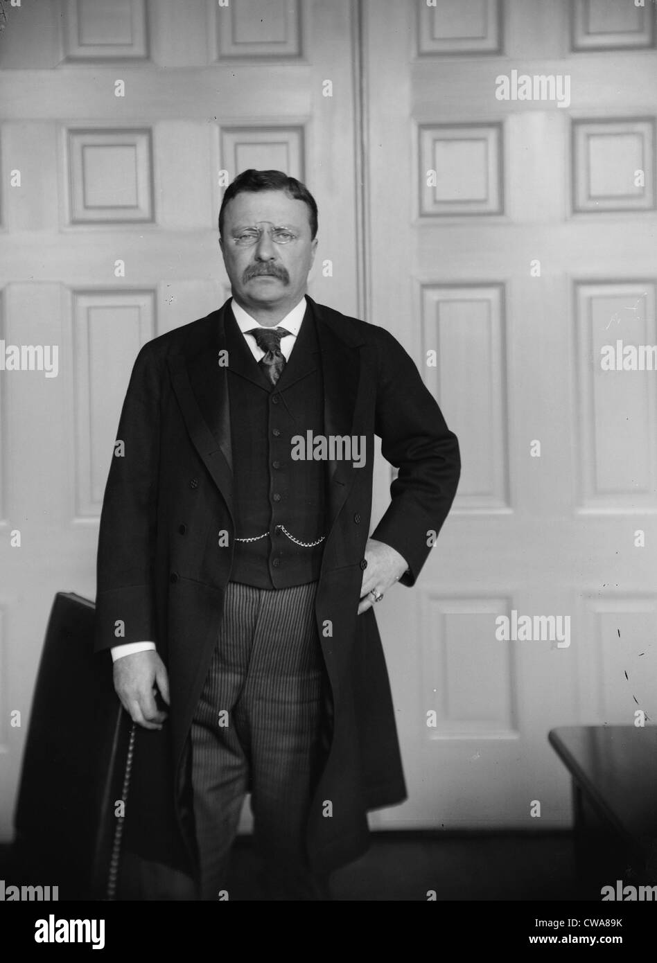 Presidente Theodore Roosevelt, ritratto permanente, 3/4 figura, ca. 1905. Foto Stock