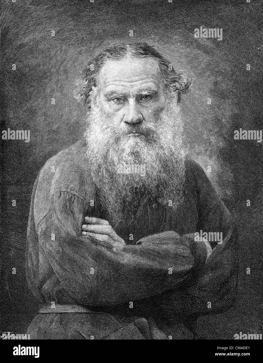 Leo Tolstoj (1828-1910) romanziere russo autore di "Guerra e pace" e "Anna Karenina.' incisione verticale dal 1887s. Foto Stock