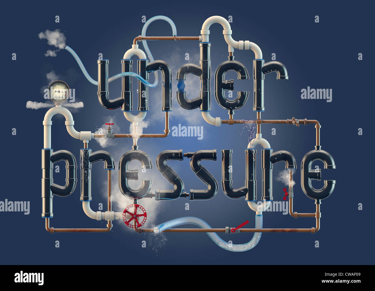 Sotto pressione - illustrazione di parola formata da tubazioni Foto Stock