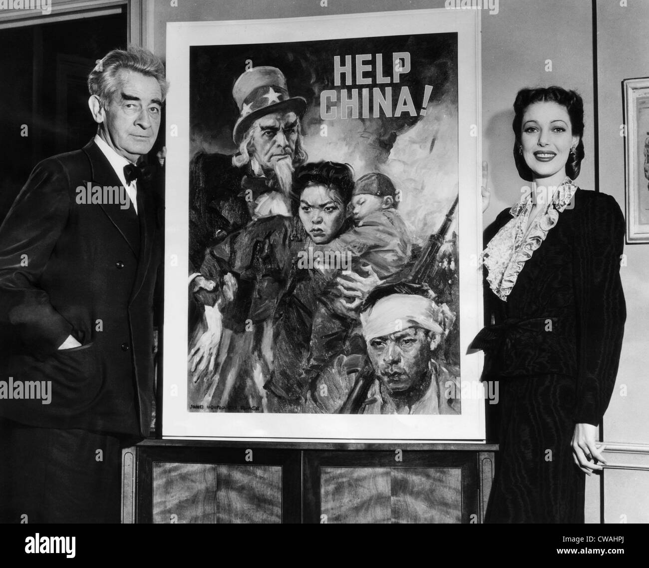 Artista americano e fumettista James Montgomery Flagg e attrice Loretta Young, accanto il poster ha creato per il Regno Foto Stock