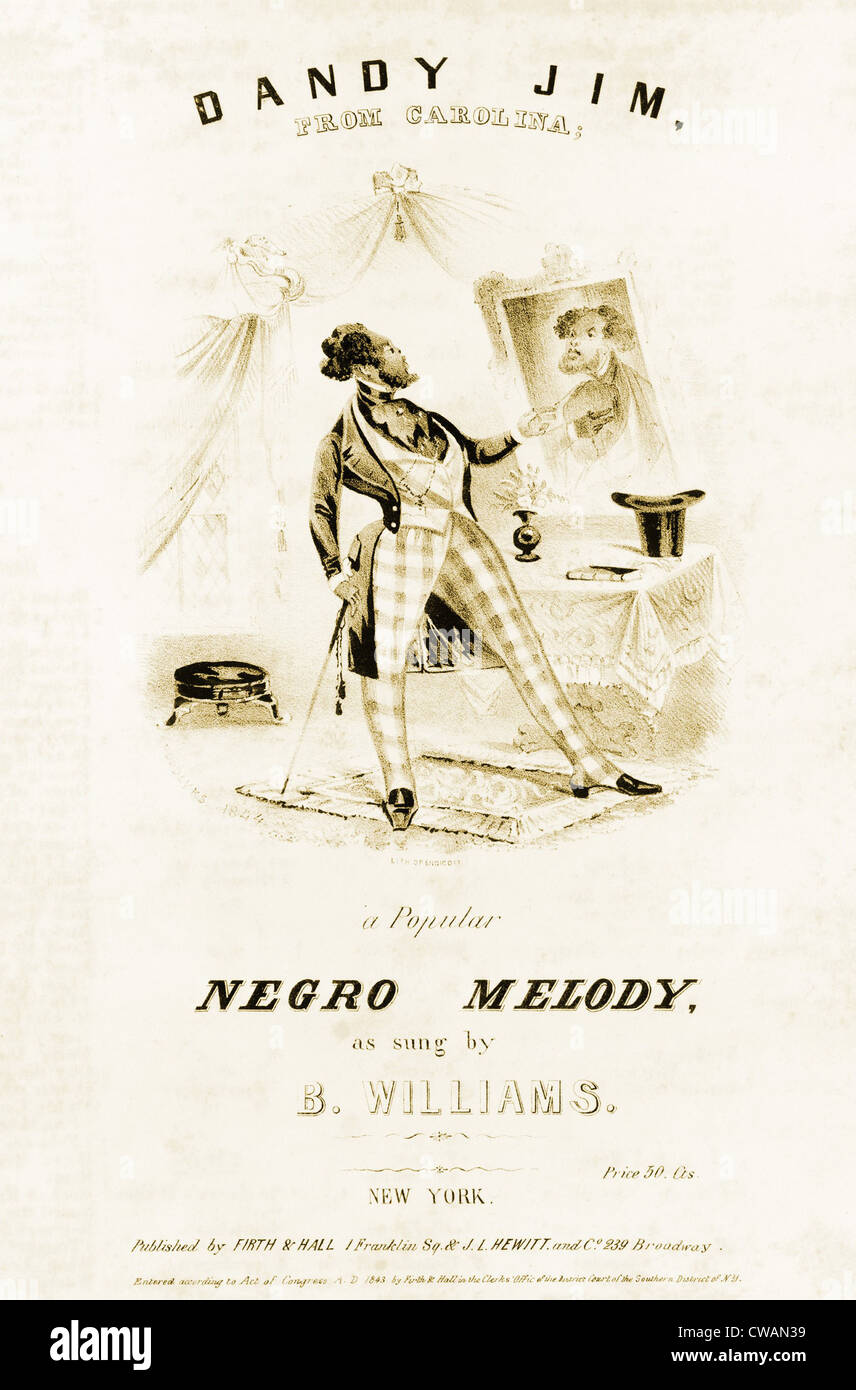 "Andy Jim, dal Carolina', un libero neri che vestito e ha agito al di sopra la sua stazione, come mostrato su questo foglio di musica dal 1843. Foto Stock