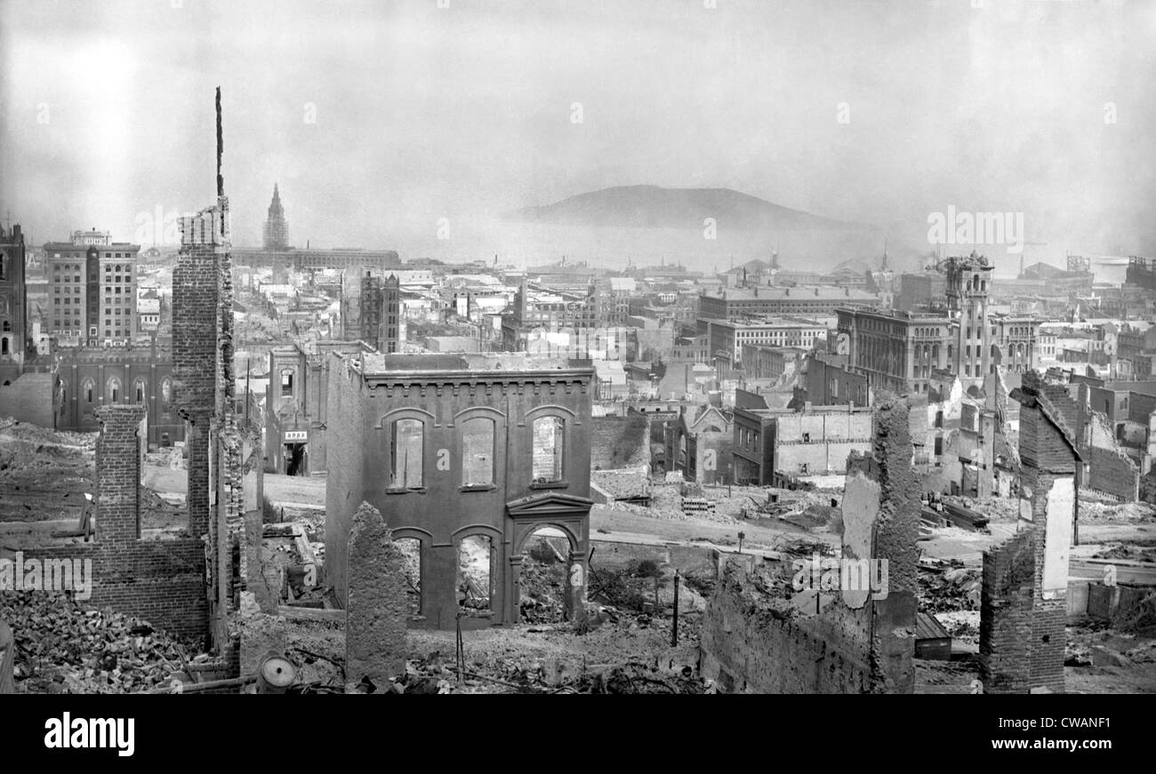 San Francisco 1906 - vista della devastazione di edifici dopo il grande terremoto Foto Stock