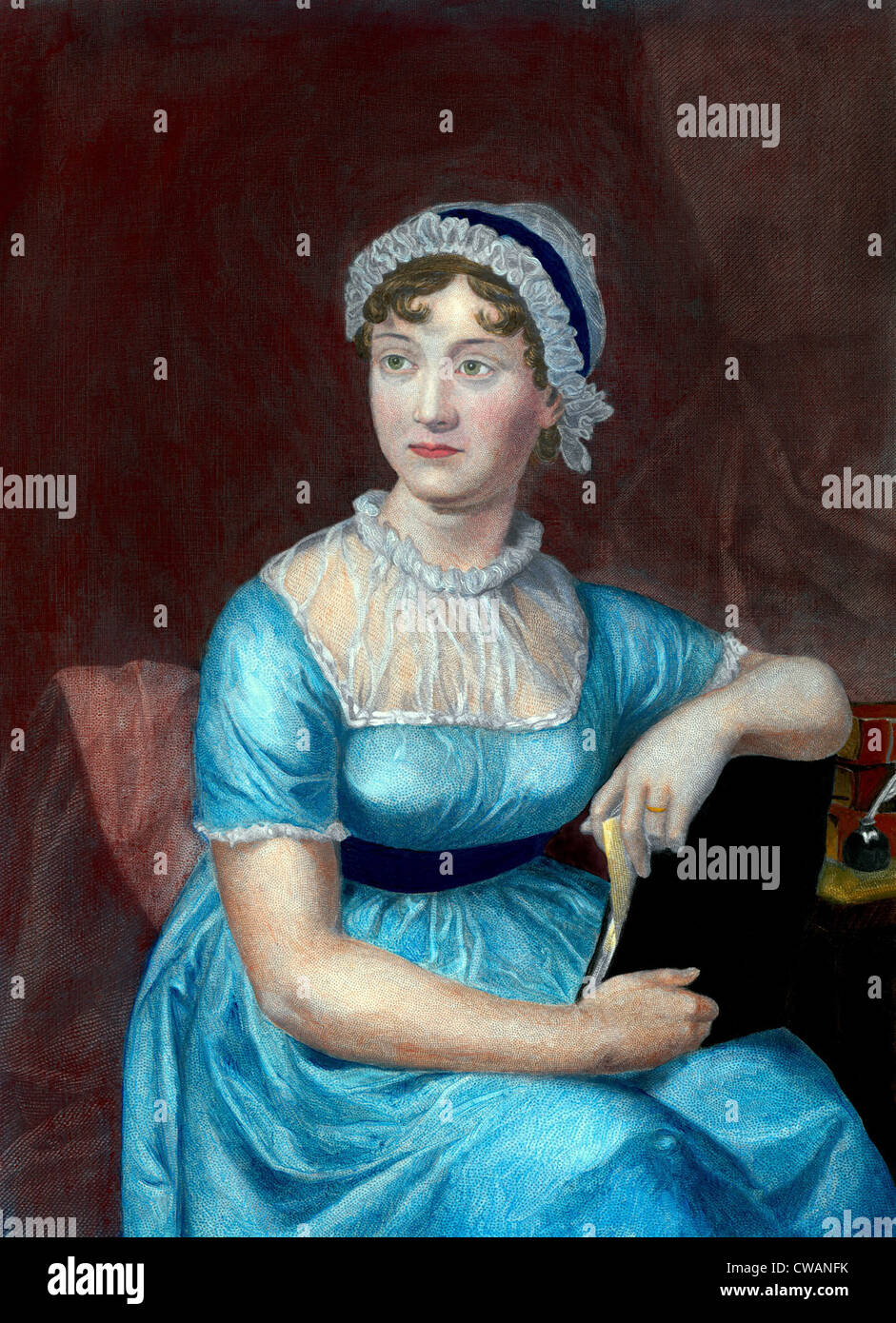 Jane Austen (1775-1817) romanziere inglese e autore di enduring classic novel circa metà classe vita inglese e di corteggiamento. Foto Stock