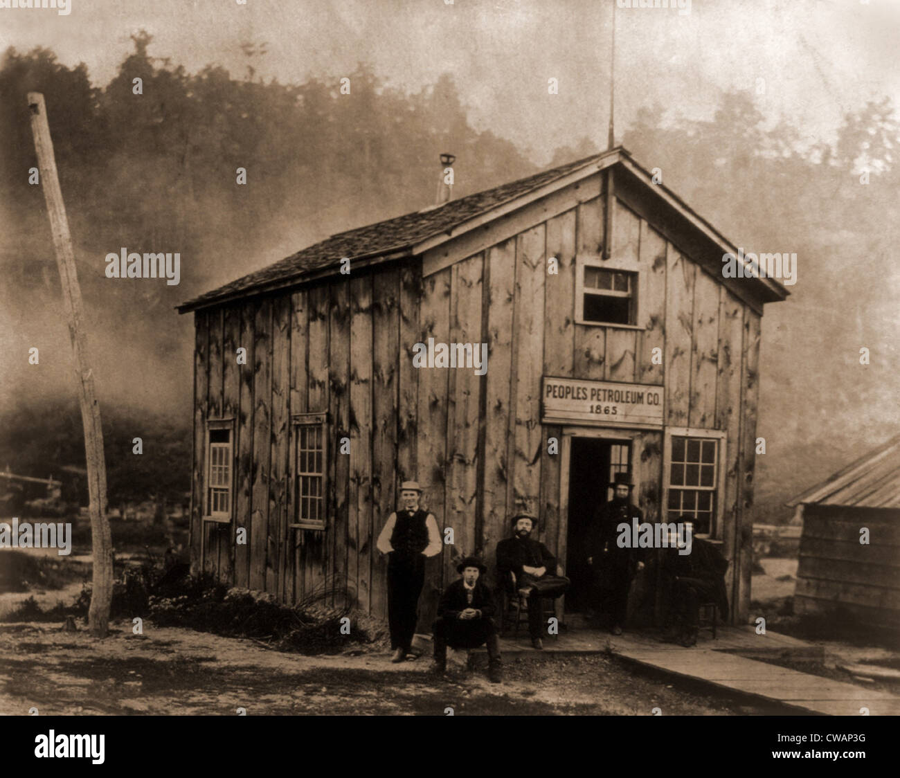 I popoli Petroleum Co., nel 1865. Con la fine della guerra civile, la Pennsylvania regione olio attratto ispezionň i soldati fuori Foto Stock