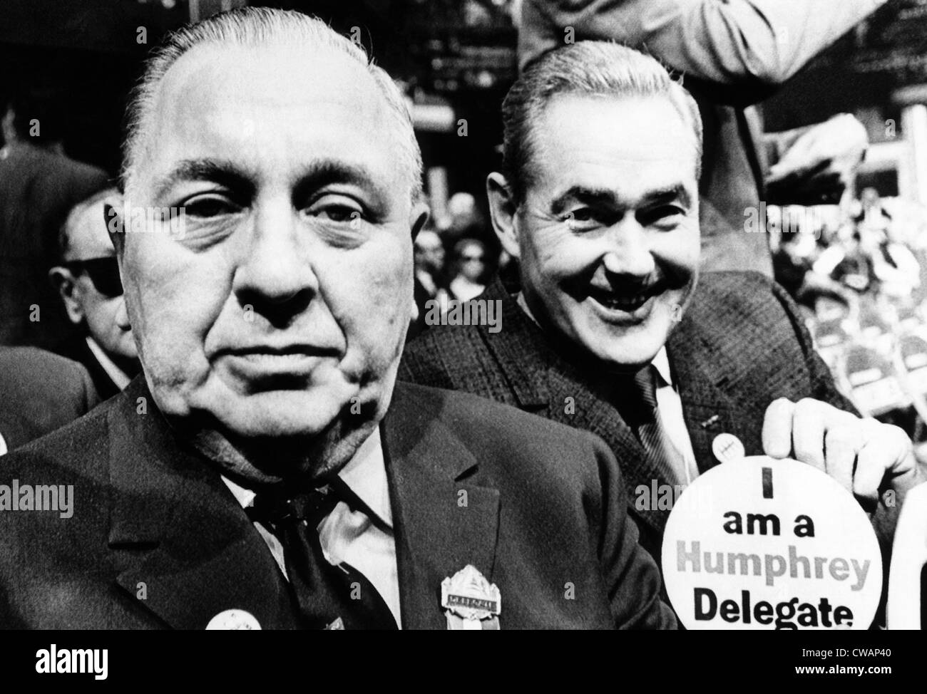 Richard J. Daley, sindaco di Chicago e delegato dell'Illinois George Dunne al Partito Democratico convenzione nazionale, 1968. Foto Stock