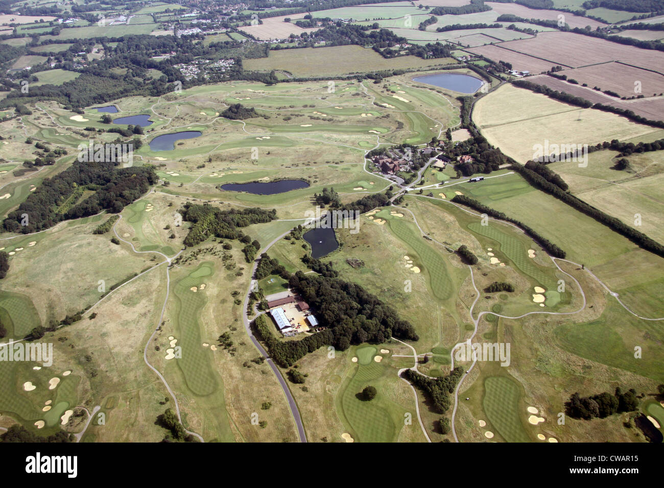 Estate veduta aerea di un campo da golf a 18 buche nel Kent Foto Stock