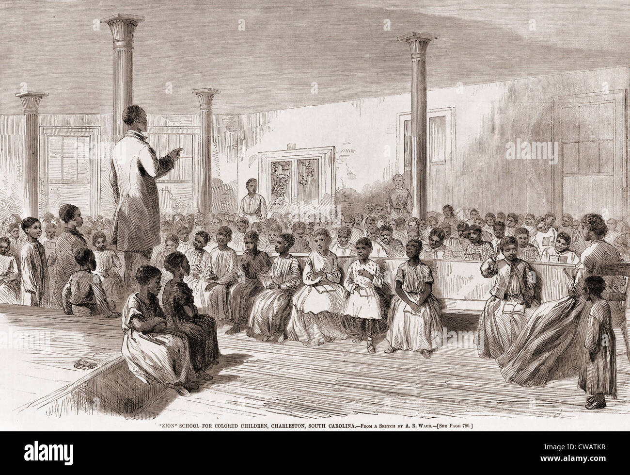 1866 classe di 'Zion' School for African American bambini nati in schiavitù i bambini, Charleston, Carolina del Sud nel 1866. Foto Stock