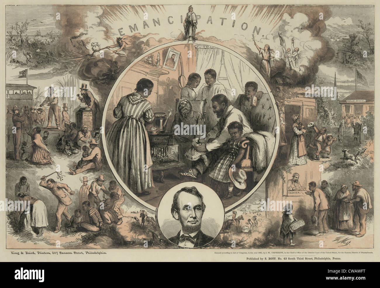 Commemorazione dell'emancipazione del sud gli schiavi e la fine della guerra civile, che mostrano il contrasto tra la schiavitù e la Foto Stock