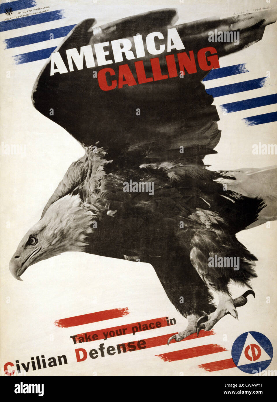 La II Guerra Mondiale, "America chiamando". Difesa civile poster di reclutamento, c. 1942. Foto Stock