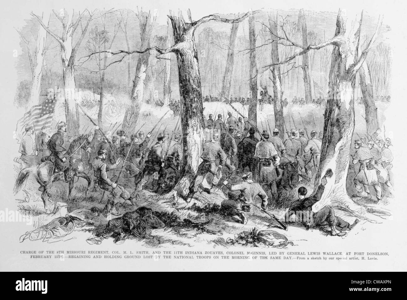 Carica del 9° Reggimento Missouri e undicesimo Indiana Zouaves a Fort Donelson, 15 Febbraio 1861 Foto Stock