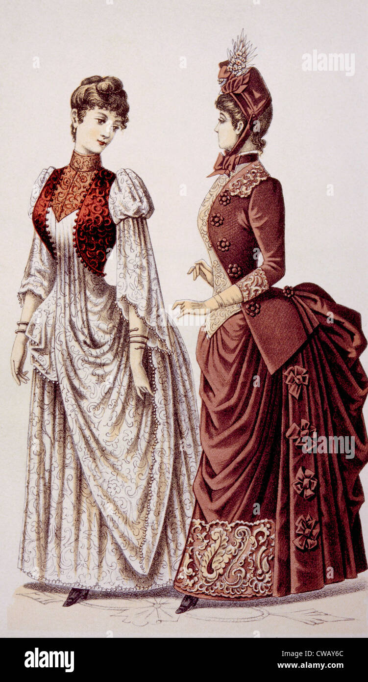 Donna moda come mostrato in Godey Lady del libro di circa 1880. Foto: courtesy Everett Collection Foto Stock