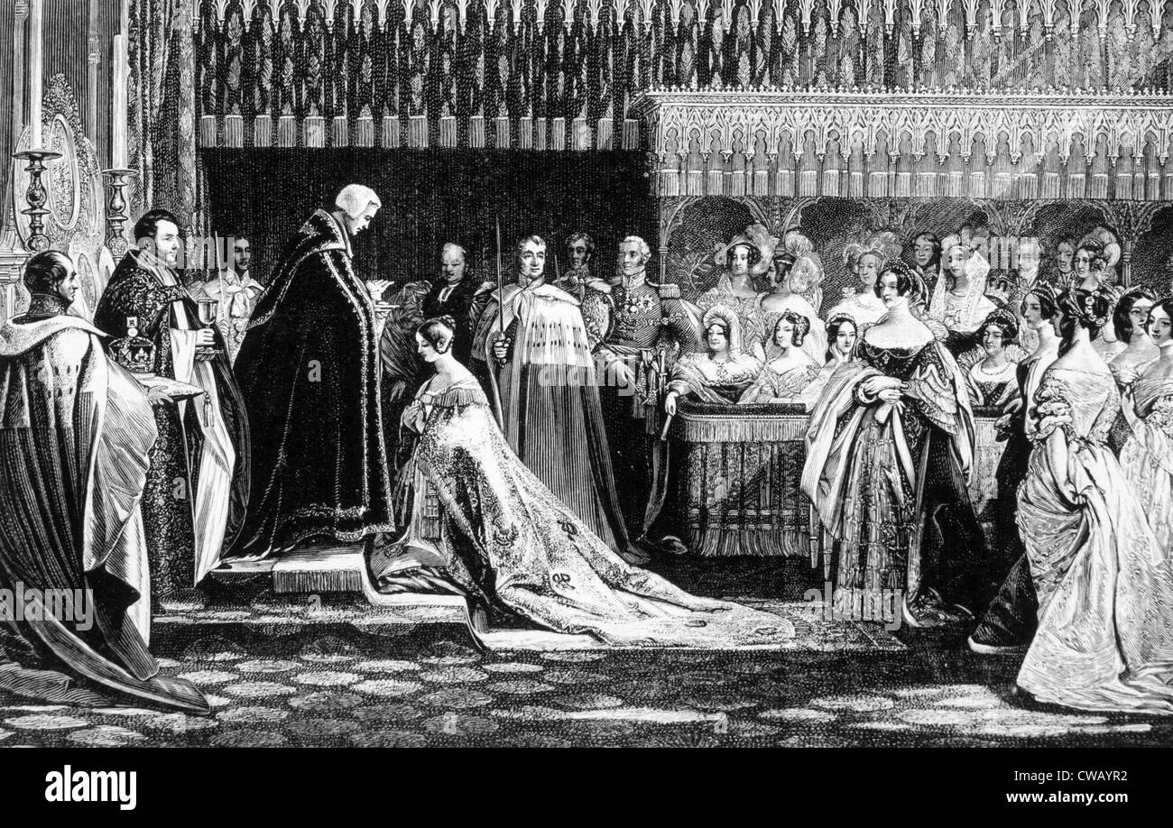 La regina Victoria (1819-1901) ha statuito la Gran Bretagna 1837-1901, Victoria (centro, inginocchiata) ricevendo il sacramento al suo Foto Stock