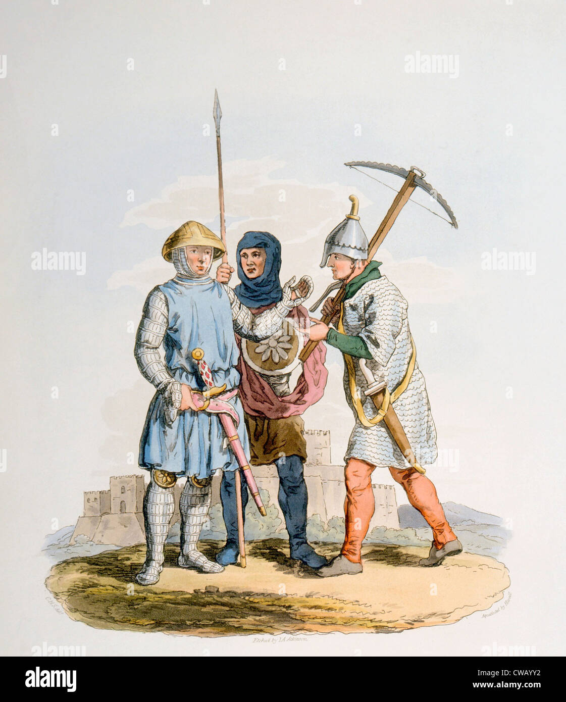 I soldati del regno di Enrico III. Colorate a mano incisione, 1259. Foto Stock