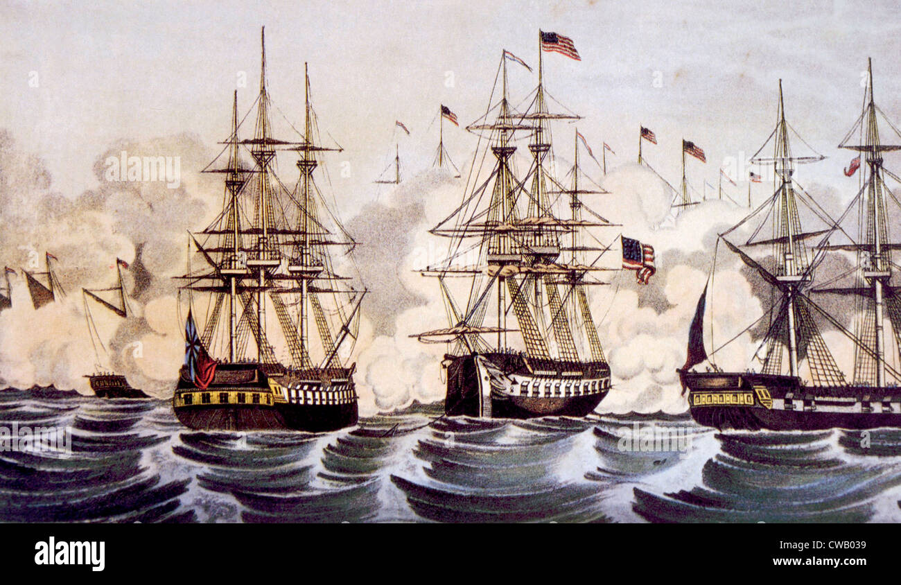 La battaglia del lago Champlain, 11 settembre 1814, litografia di Nathaniel Currier 1846 Foto Stock