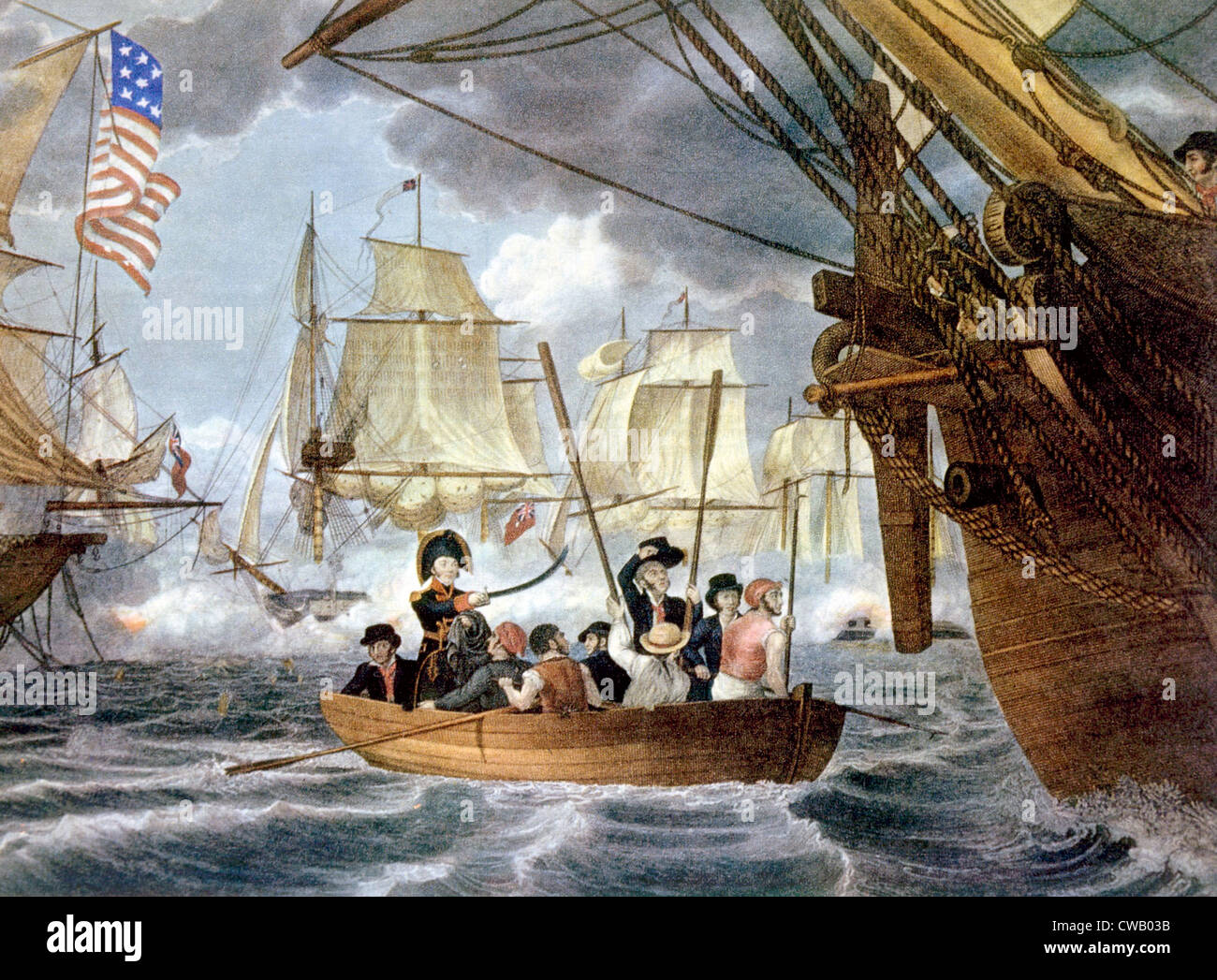 La battaglia del Lago Erie, Commodore Perry trasferendo la sua bandiera da Lawrence la Niagara, 1813 Foto Stock