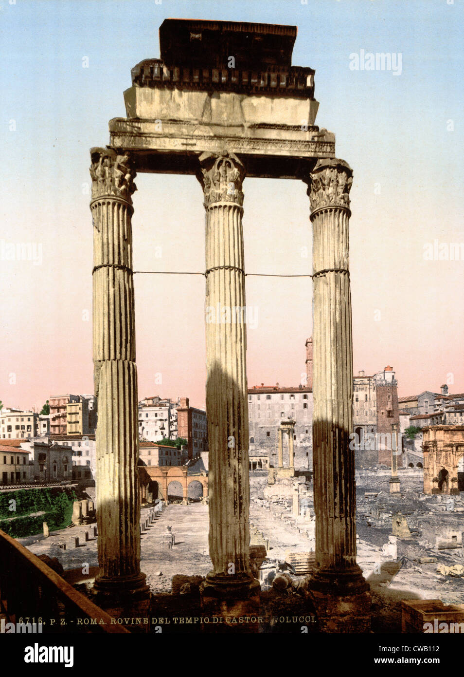 Roma, le rovine del tempio di Castore e Polluce, Roma, Italia, ca 1890s Foto Stock