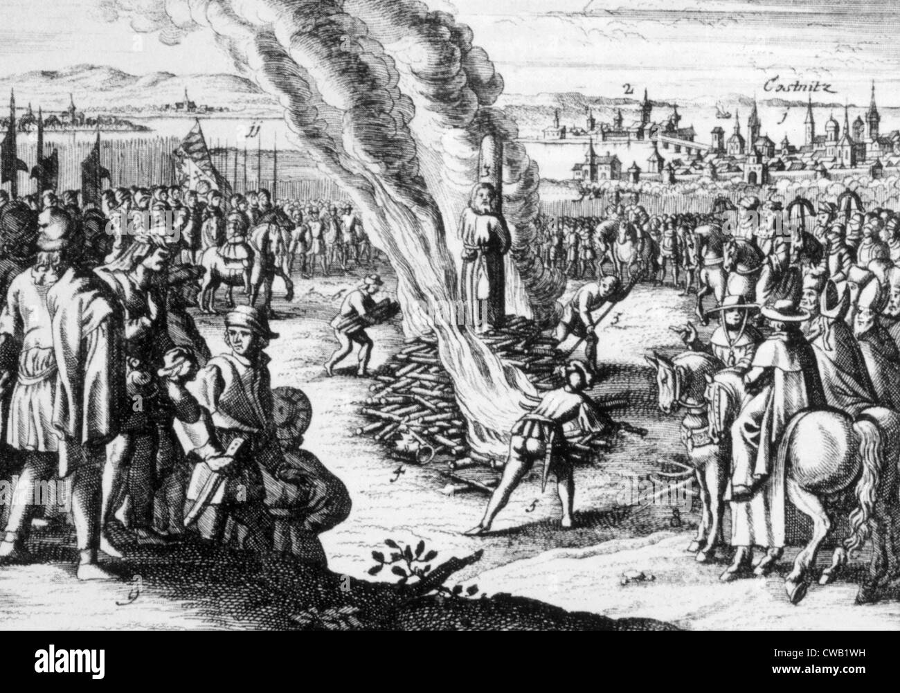 L'execusion di Jan Hus, condannato a essere bruciato come eretico dal Concilio di Costanza, 1415 Foto Stock