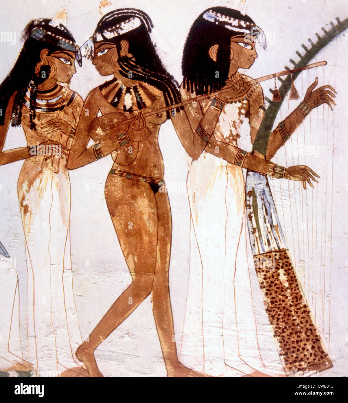 La pittura di musicisti femmina dalla tomba di Nahkt a Tebe, Egitto Foto Stock