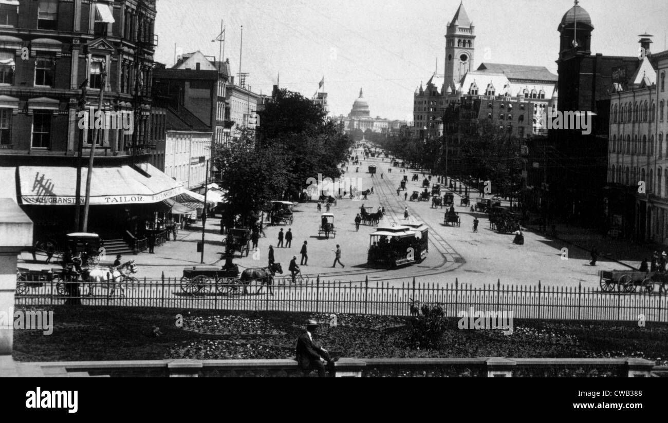 Washington D.C., la vista della Pennsylvania Avenue dal Tesoro edificio al Capitol Building, ca. 1890 Foto Stock