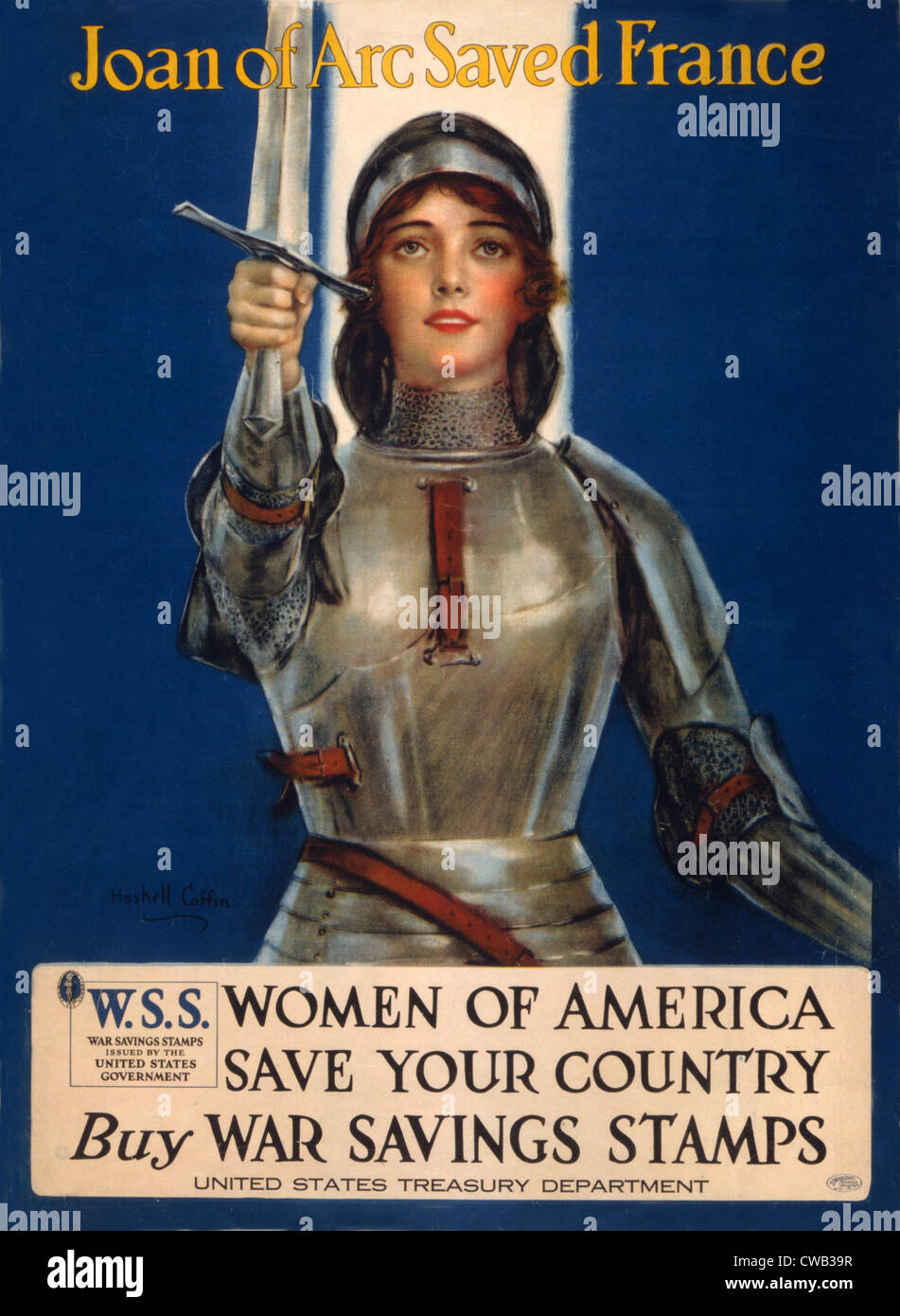 La prima guerra mondiale, Poster raffigurante Giovanna d Arco solleva una spada, titolo originale: "Giovanna d Arco salvato Francia, donne d'America, salva il tuo Foto Stock