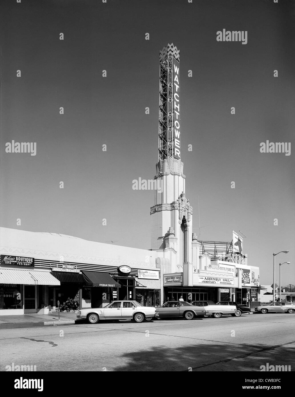 Los Angeles, la torre di avvistamento Theatre, aka Leimert Park Theatre, a zig-zag Moderne immagine del teatro è mescolato con un senso di Foto Stock