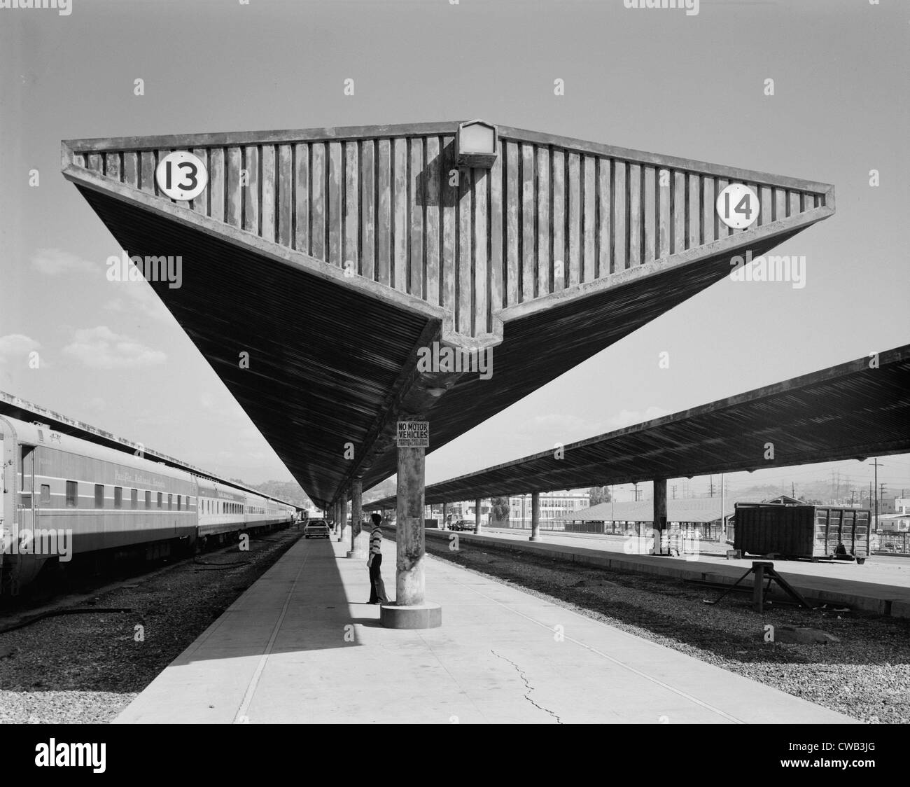 Los Angeles Unione Terminal Passeggeri, vie e versato, vista di dettaglio del nord del tendalino, 800 North Alameda Street, Los Angeles, Foto Stock