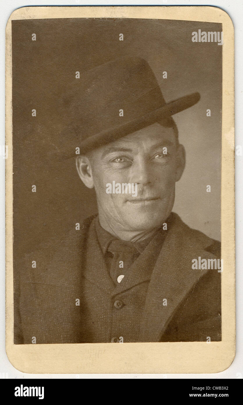 Jesse Linsley, un membro della Wild Bunch pista, polizia mug shot montato su Pinkerton nazionale dell'agenzia detective di identificazione Foto Stock