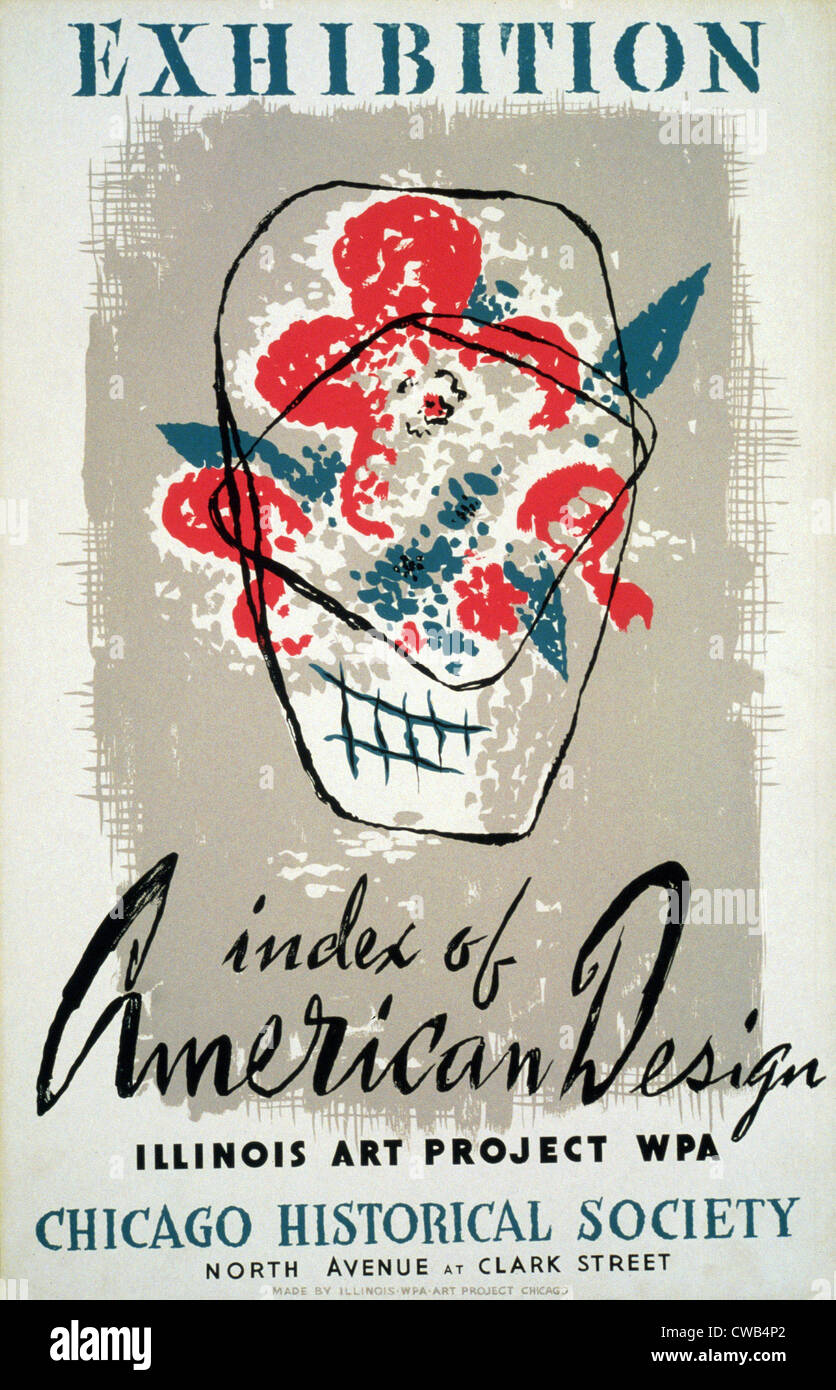 Poster per WPA mostra di indice di American Design presso il Chicago Historical Society. Erel Osborn, artista. Silkscreen, 1941 Foto Stock
