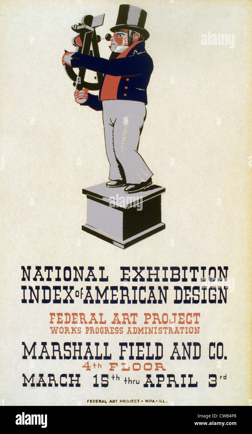 Poster per il progetto federale di Arte Fiera "Indice di American Design' presso il Marshall Field e Co., quarto piano, mostrando un diciottesimo Foto Stock