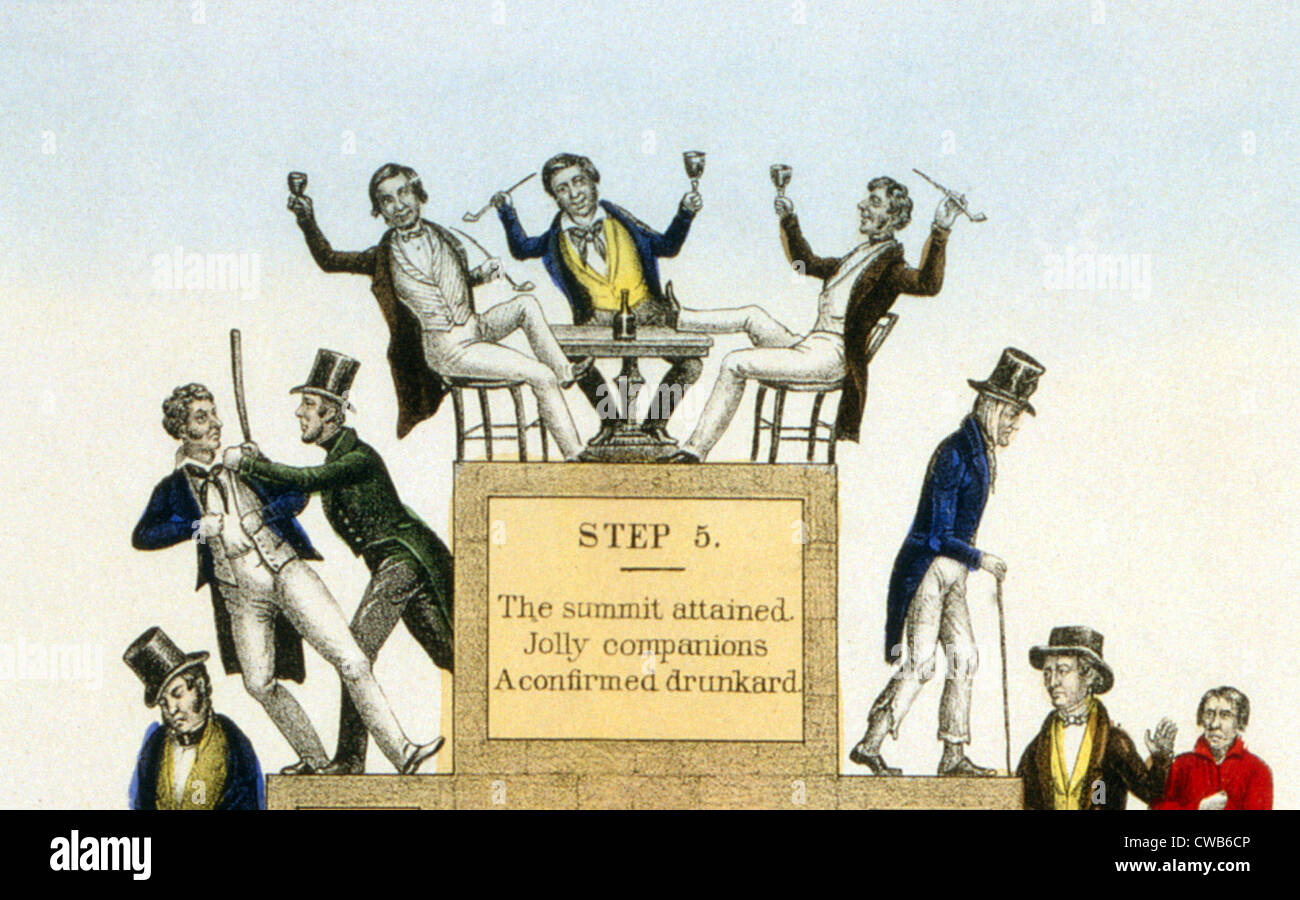 L'ubriaco il progresso. Colorate a mano litografia, ca. 1846 Foto Stock