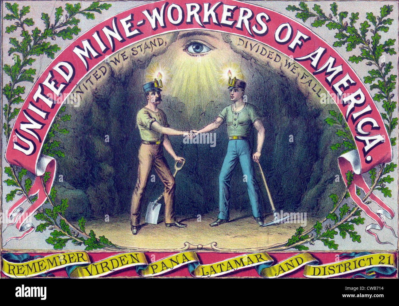 Regno Mine-Workers d'America certificato di appartenenza cartiglio. Litografia a colori, 1899 Foto Stock
