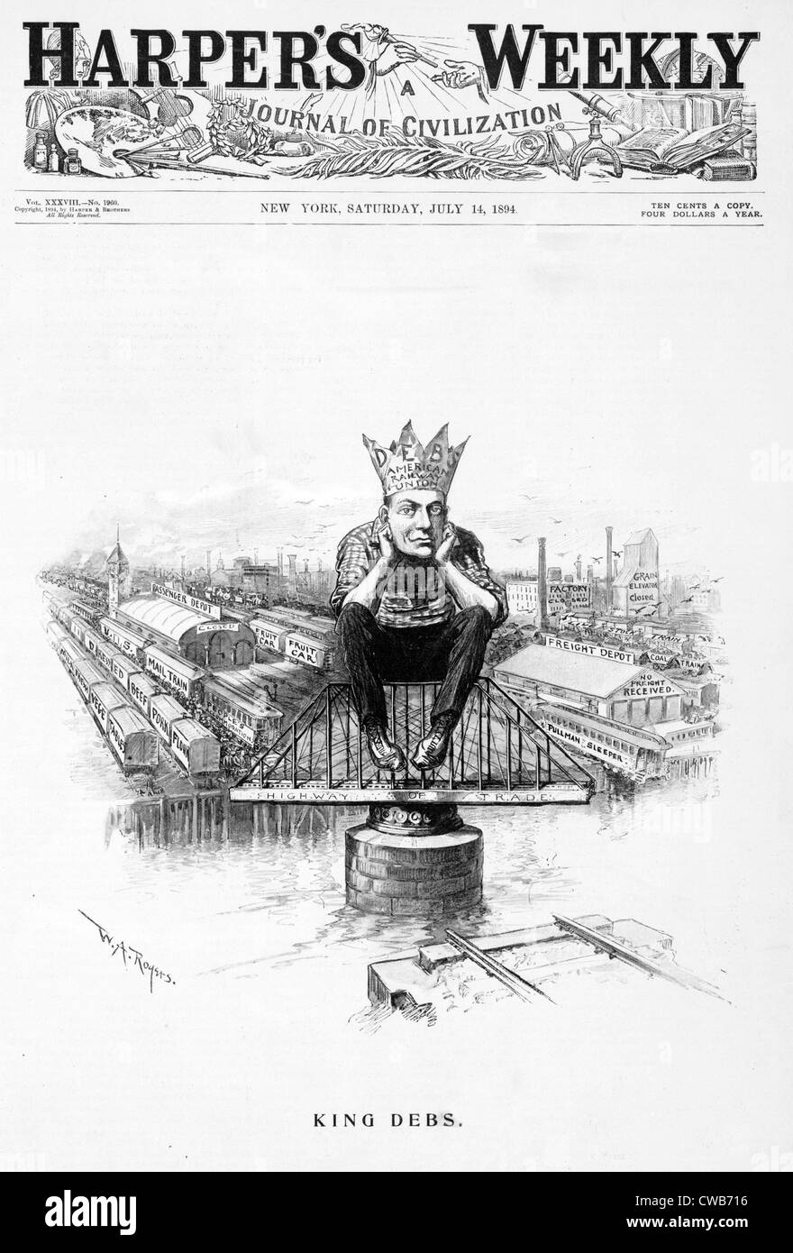 Re Debs. La caricatura di Eugene Debs, indossando la corona etichettato 'Deb's American Railway europea", pubblicato durante i deb leadership Foto Stock