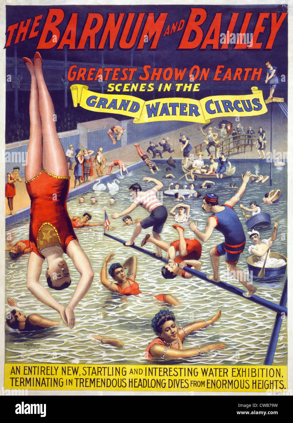 Il Grande Circo di acqua in il Barnum & Bailey circus. chromolithograph ca. 1895. Foto Stock