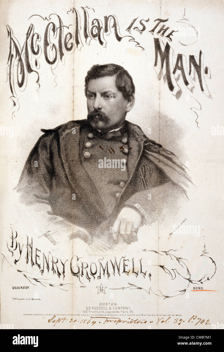 Generale George McClellan B.. 'McClellan è l'uomo", inciso ritratto, foglio di musica ca. 1864. Foto Stock