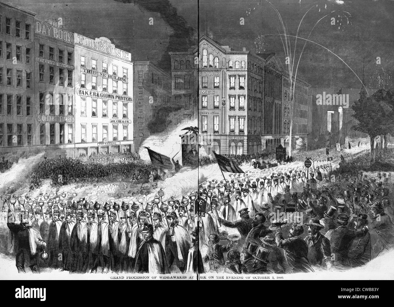 La guerra civile, Partito Repubblicano rally e sfilata a Printing-House Square, New York City, 3 ottobre 1860 Foto Stock