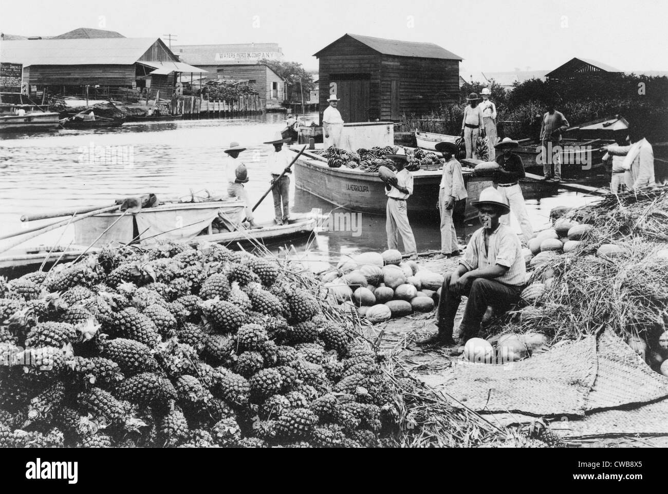 Città del Messico, waterfront mercato, circa primi 1900s. Foto Stock
