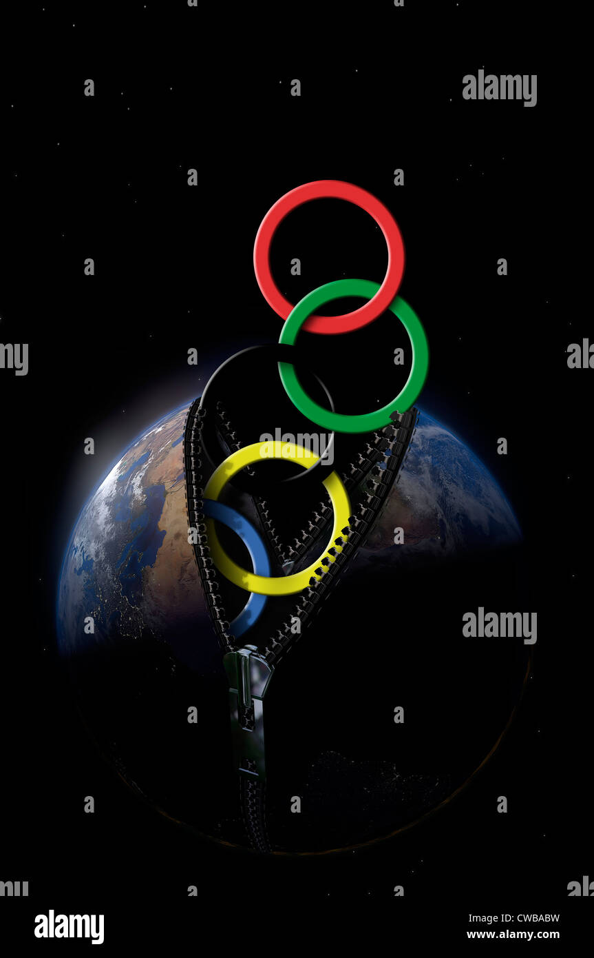 Illustrazione con 3d digitale computer design di un aquilone con la bandiera brasiliana per il Brasile Giochi Olimpici Foto Stock
