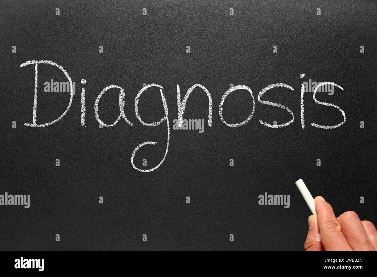 La diagnosi di scrittura con gesso su una lavagna. Foto Stock