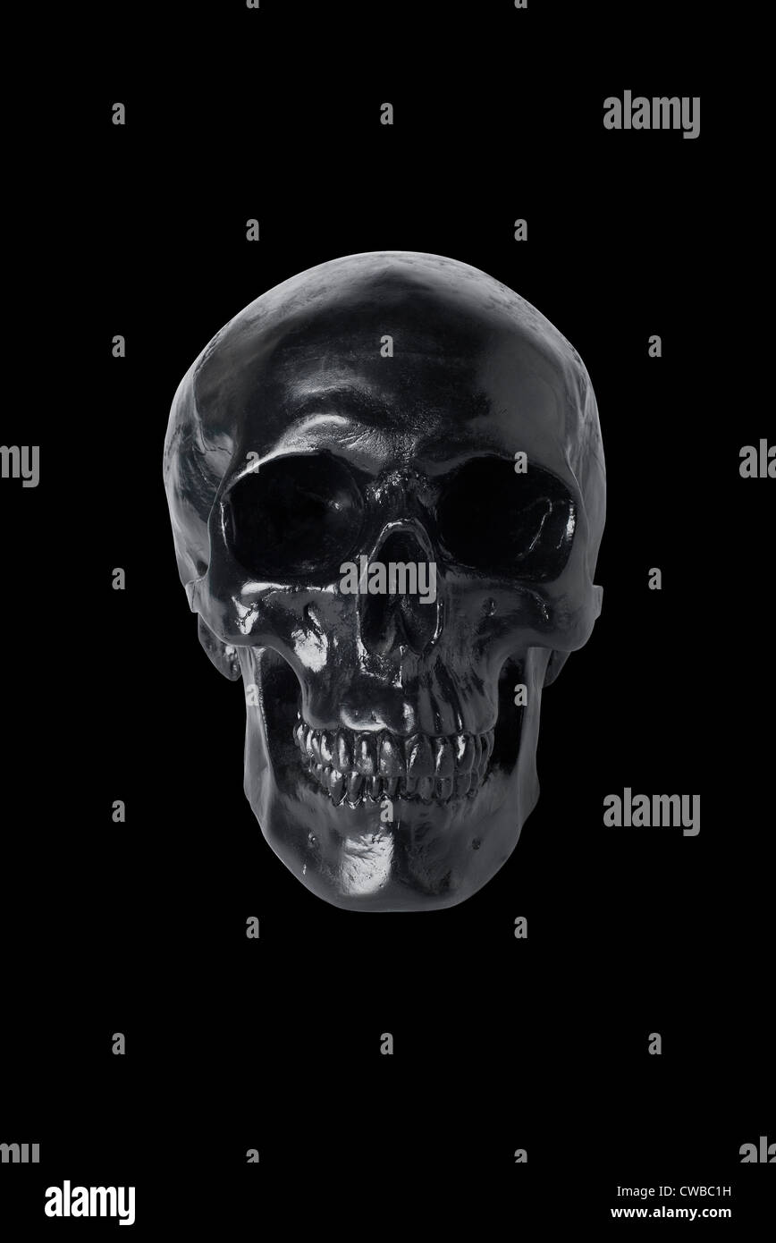 Black skull isolati su sfondo nero Foto Stock