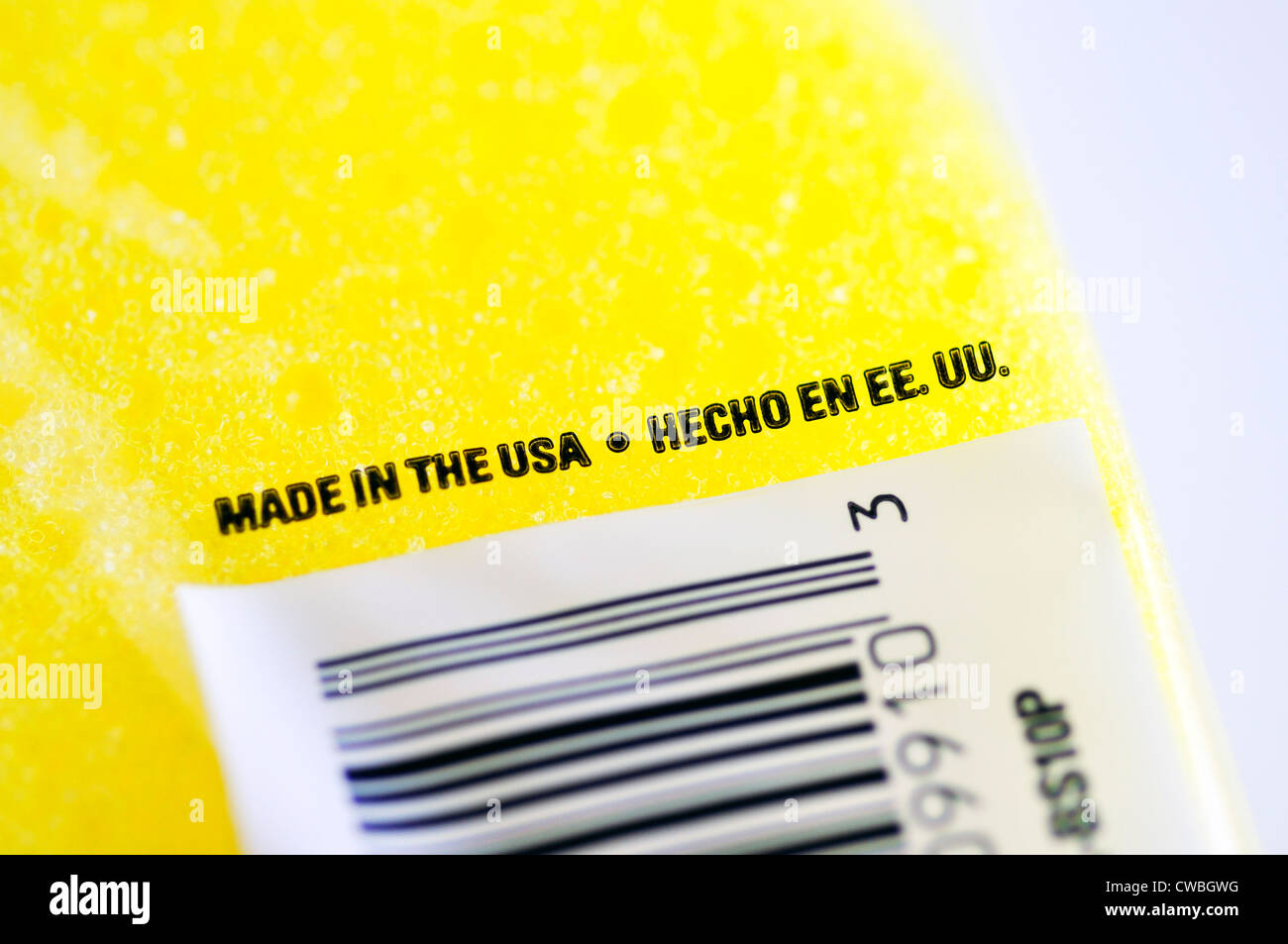 Made in USA segno sulla confezione del prodotto - in inglese e spagnolo Foto Stock