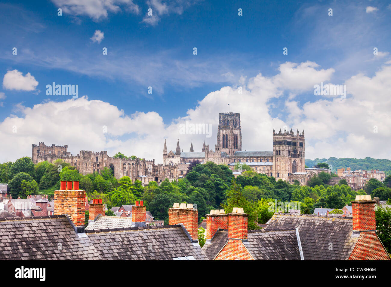 La cattedrale e castello di Durham. vista sui tetti della città. Foto Stock